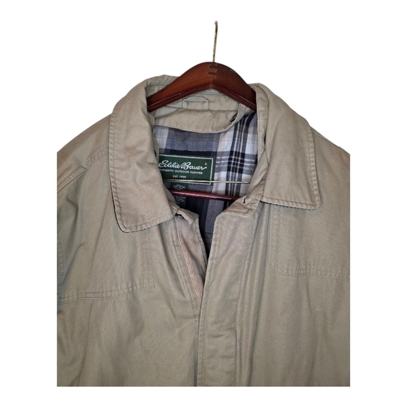 EDDIE BAUER Barn Coat Chore Jacket Canvas Tan Flannel‎ Lined - Size XL Tall - Picture 3 of 9